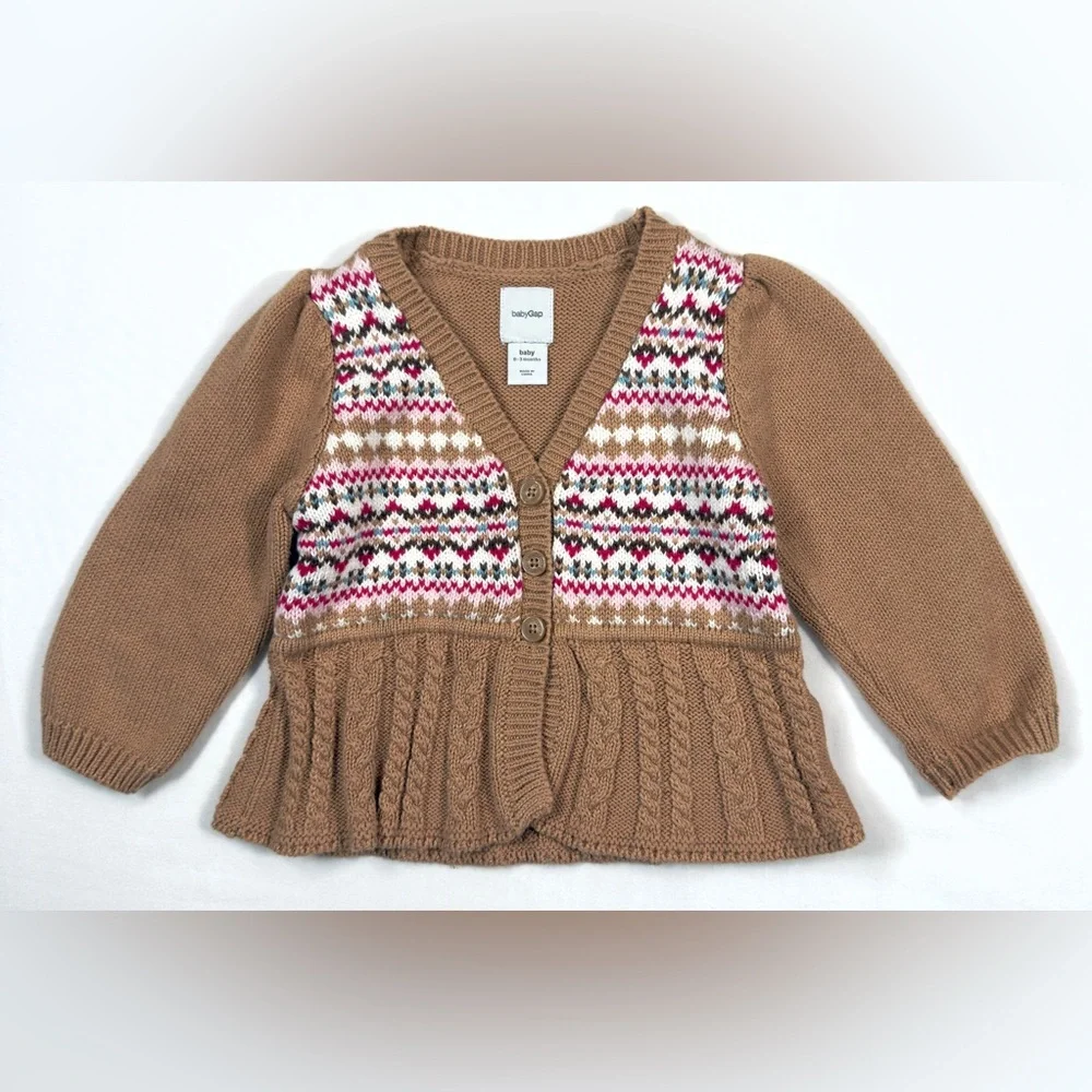 BABYGAP Girls Fair Isle Knit‎ Cardigan 0-3m Cottagecore Heirloom Winter Preppy